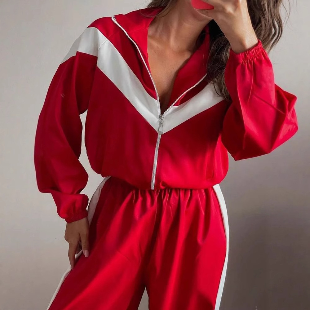 Women's Color-Block Long-Sleeve Track Jacket and Pants Set Streetwear