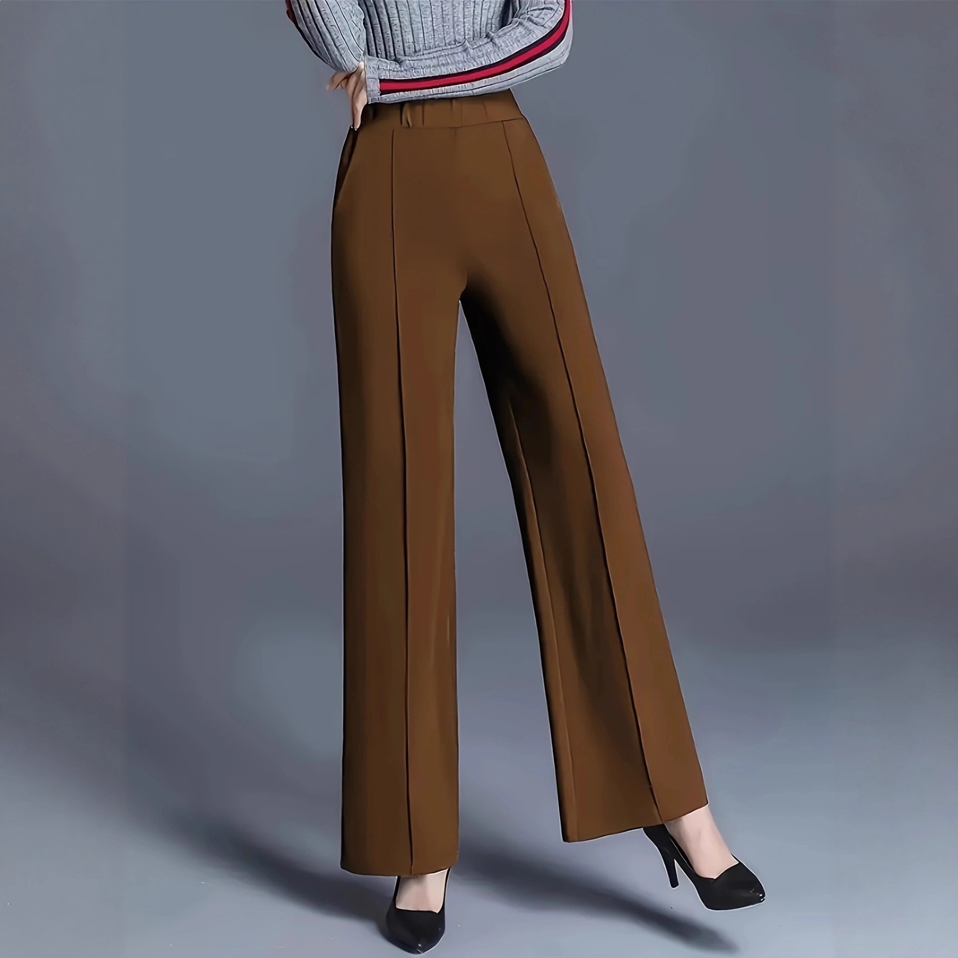 Women's High-Waist Wide-Leg Pants Solid Color Loose Slimming Casual