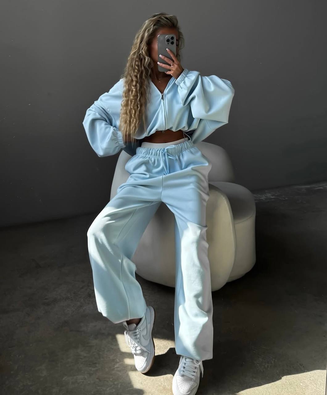 Women's Streetwear Hooded Zip Cardigan & Jogger Pants 2-Piece Set