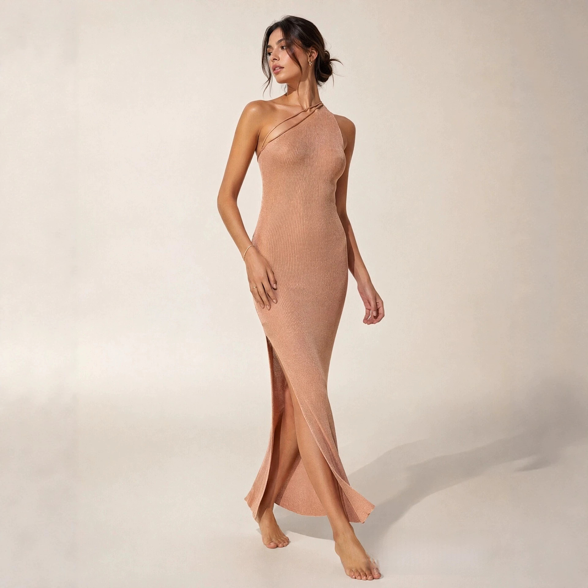 Women's Solid Knit Beach Cover-Up Dress Sexy Sleeveless Bodycon Long
