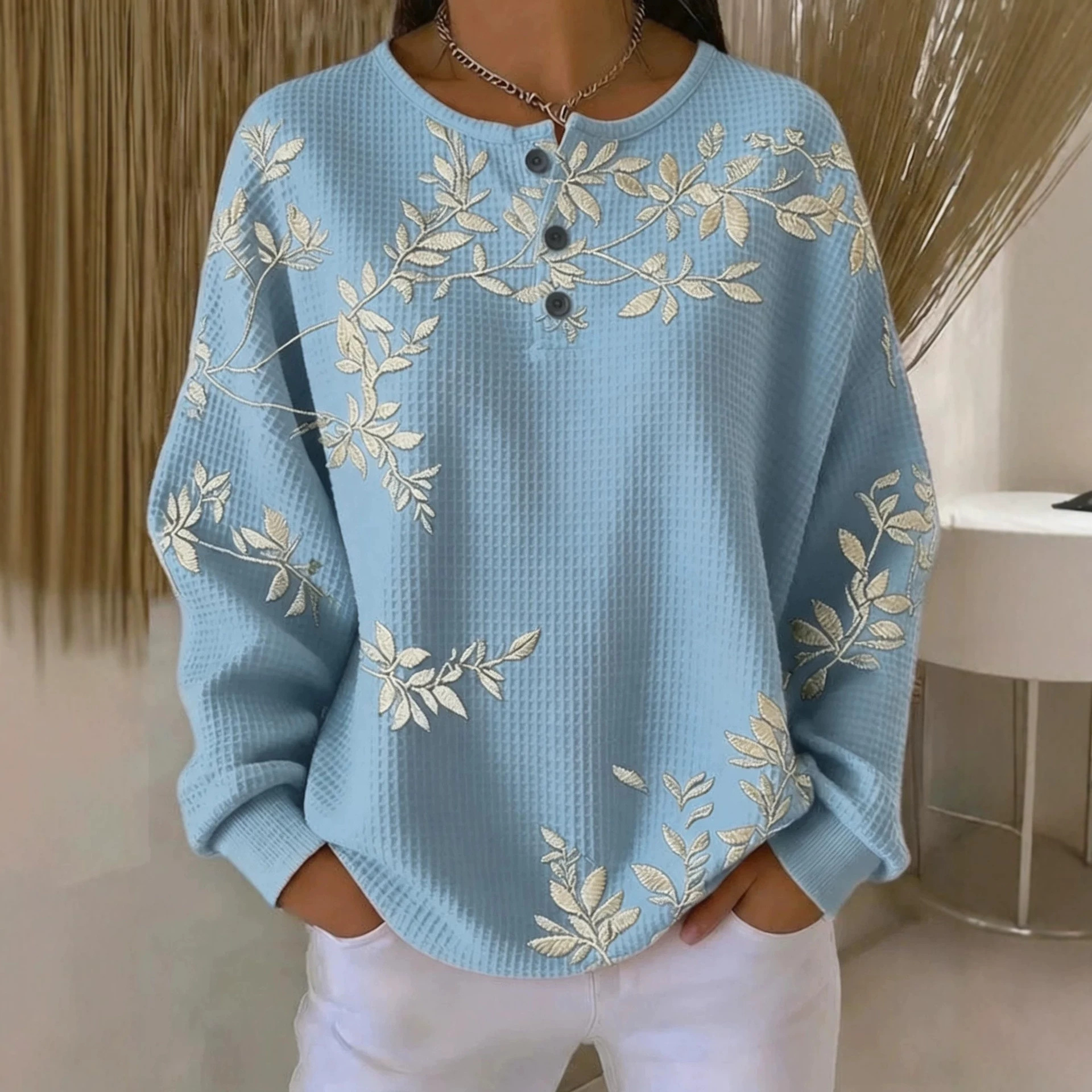 Women's Vintage Floral Print Button Sweatshirt