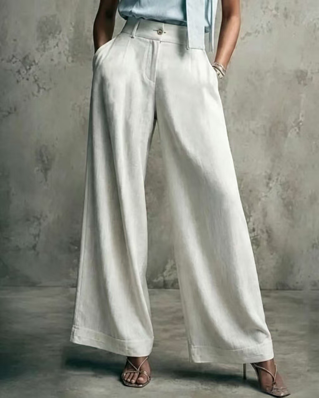 Women's Solid Color High-Waist Wide-Leg Casual Pants