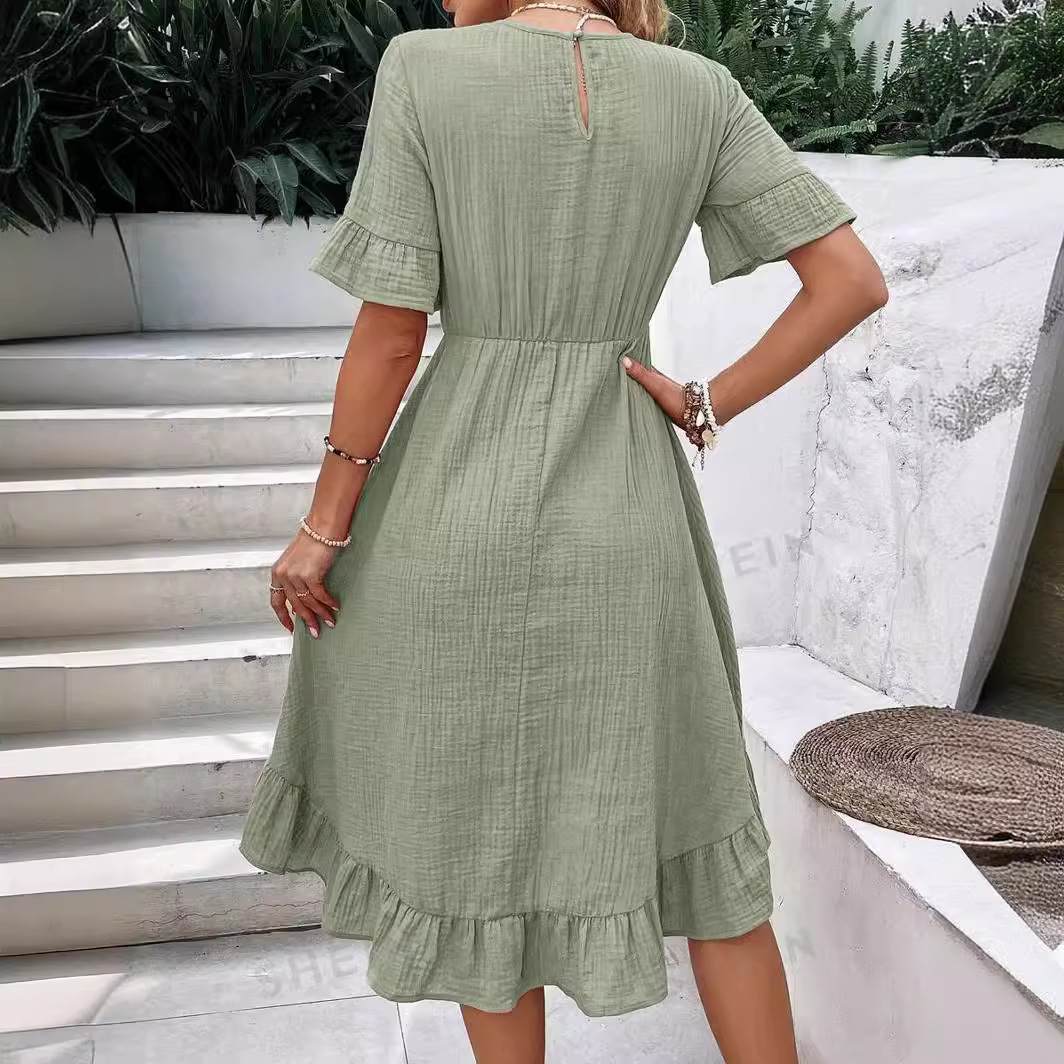TUME Women's Casual Tie-Waist Short-Sleeve Midi Dress