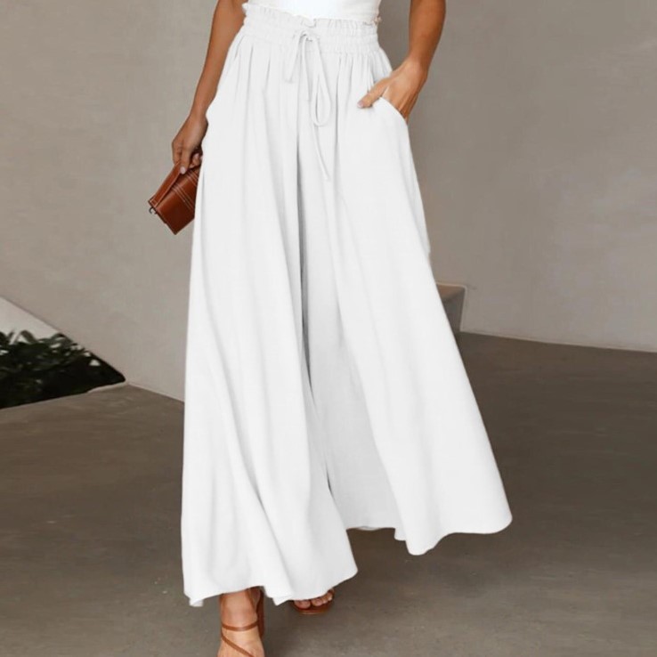 Women's High-Waist Wide-Leg Pants with Elastic Waistband