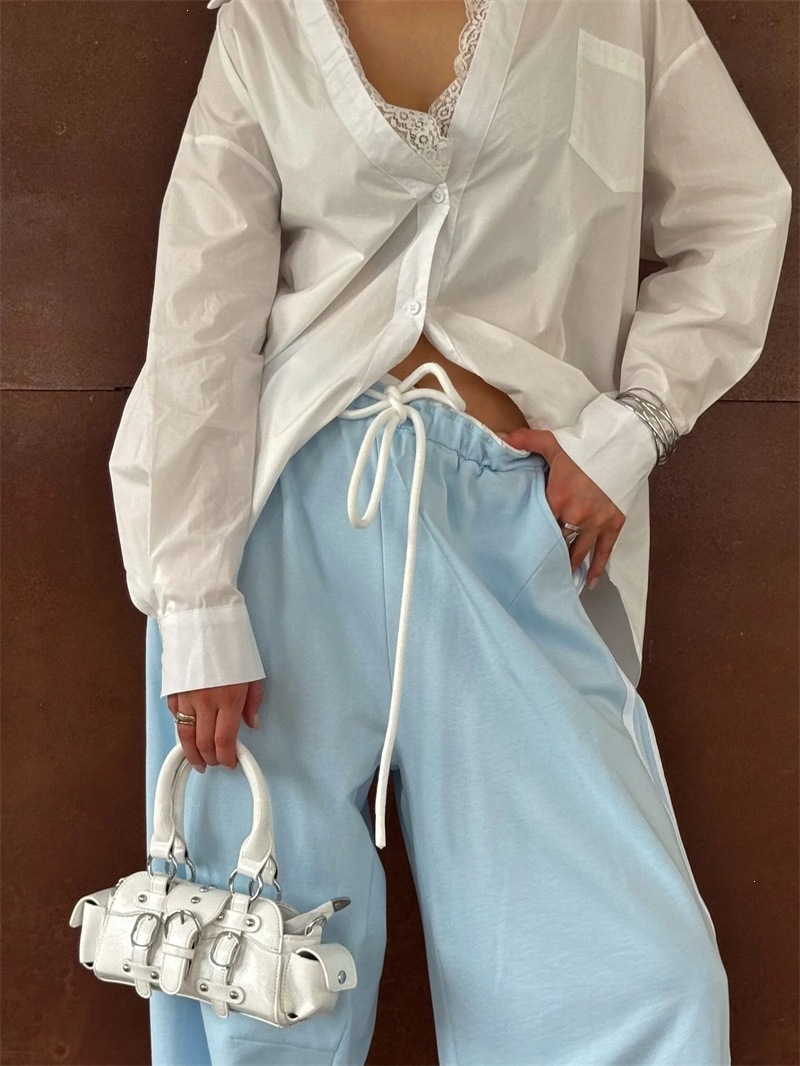 Side-Stripe High-Waist Straight-Leg Wide-Leg Pants Retro Sporty Relaxed Casual Women's