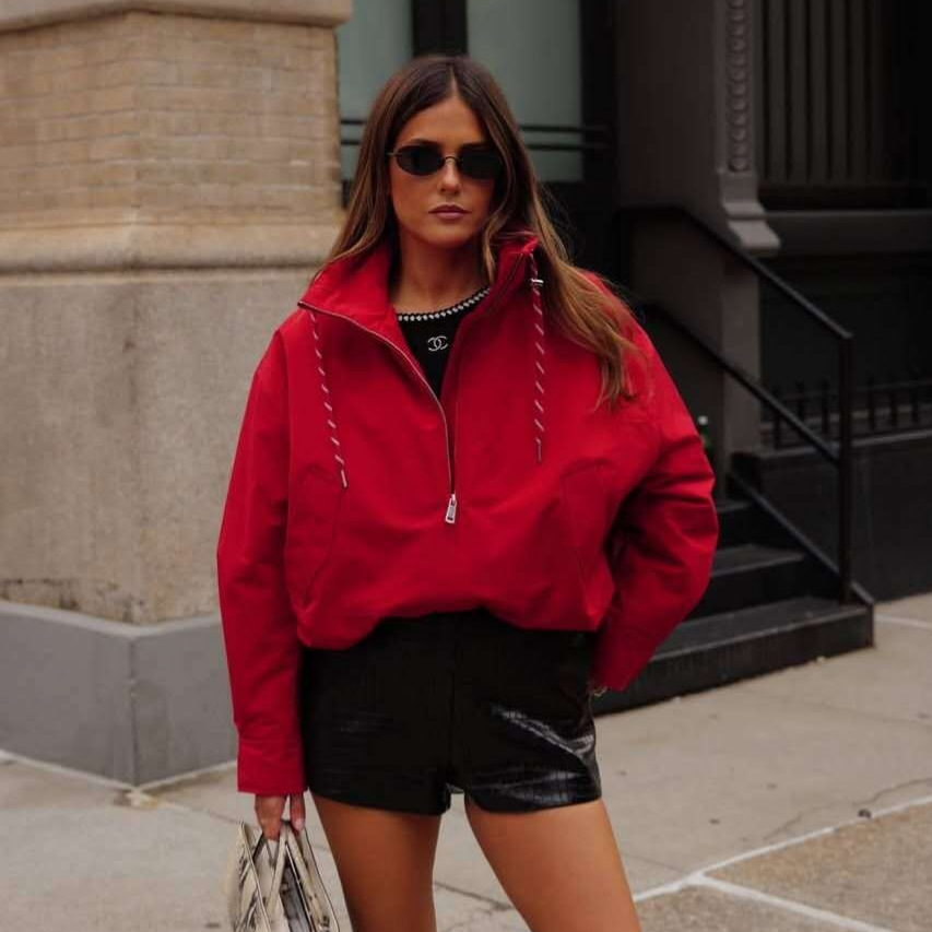 Women's Hooded Drawstring Pullover Windbreaker Jacket
