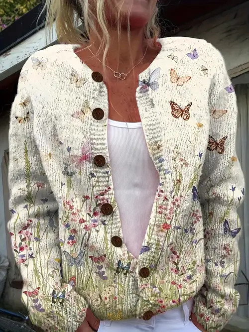 Women's Floral Print Button-Down Cardigan