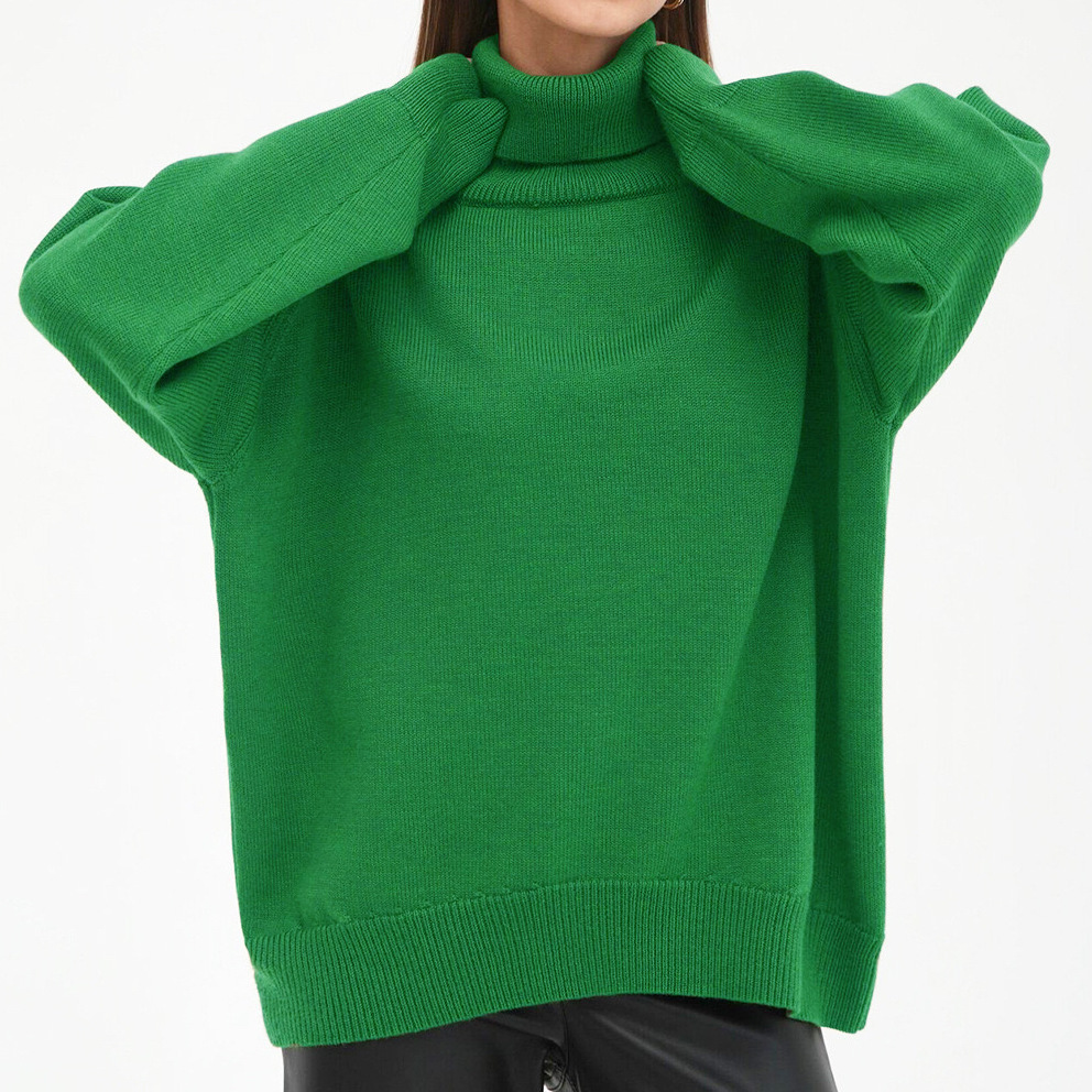 Solid Turtleneck Sweater Loose Knit Pullover