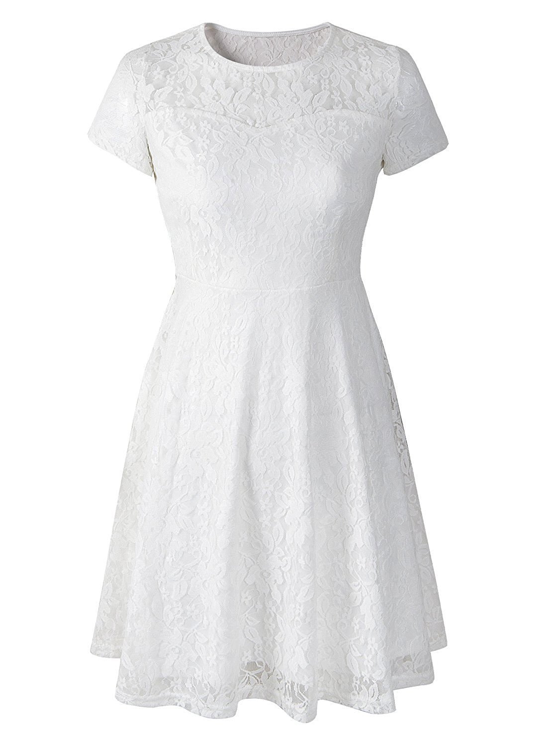 Women's Summer Lace Trim Short Sleeve Round Neck Dress