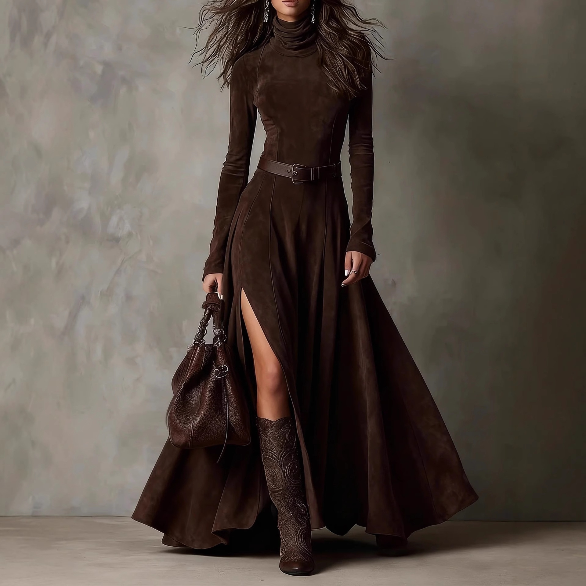Elegant High Neck Long Sleeve Mermaid Dress