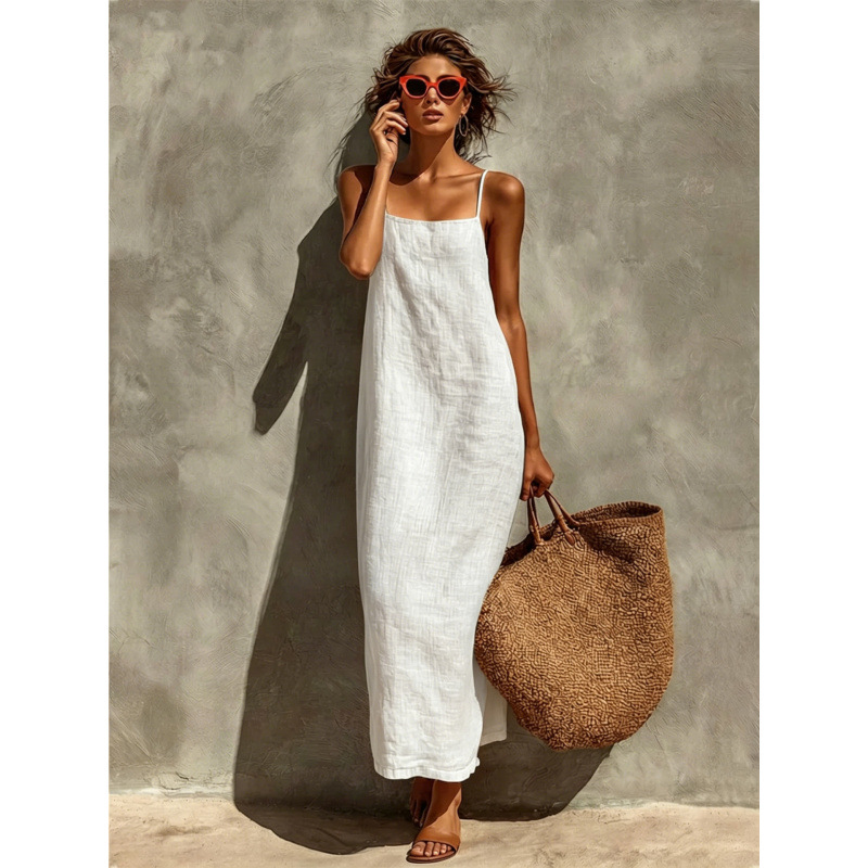 Women's Solid Sleeveless Midi Dress Casual Loose Fit