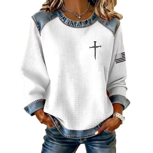 Women's Cross Letter Print Crewneck Sweatshirt