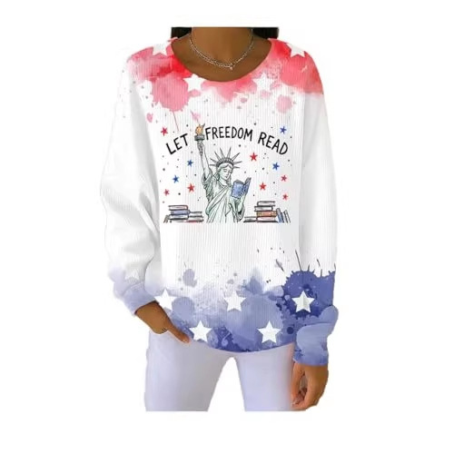 Women's Casual Crewneck Sweatshirt with American Anniversary Letter Print