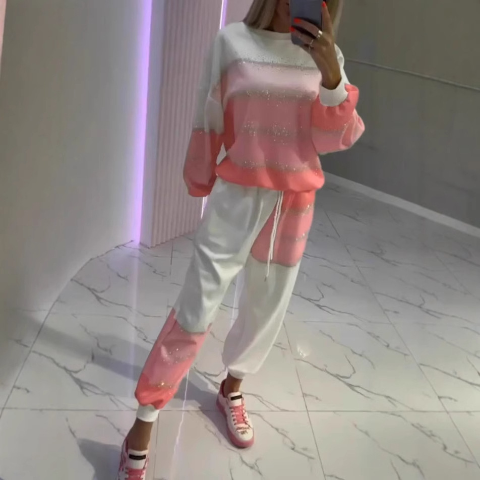 Women's Casual Splatter Stripe Top and Drawstring Pants Two-Piece Set