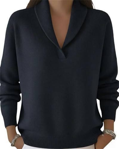 Women's Solid Print V-Neck Long-Sleeve Pullover Sweatshirt