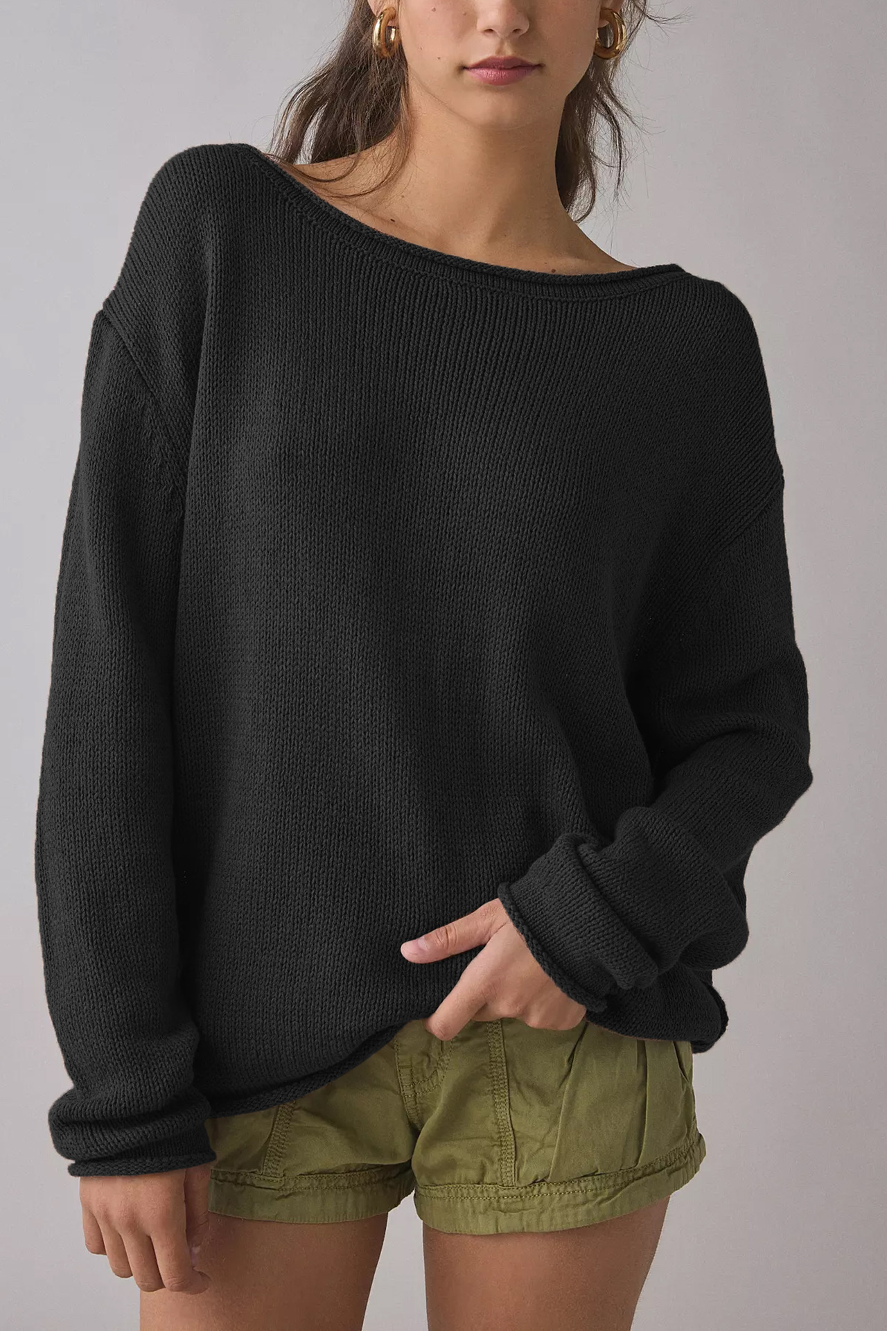 Women's Crewneck Long Sleeve Knit Sweater Loose Pullover Color Block