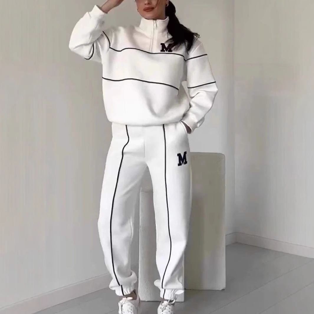 Letter Print Long Sleeve Top & Pants Casual Sports Set