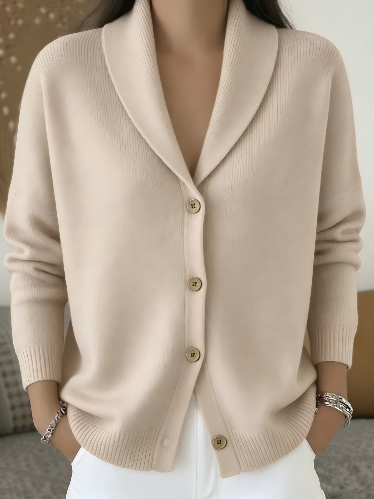Button-Up Knit Collared Cardigan Sweater