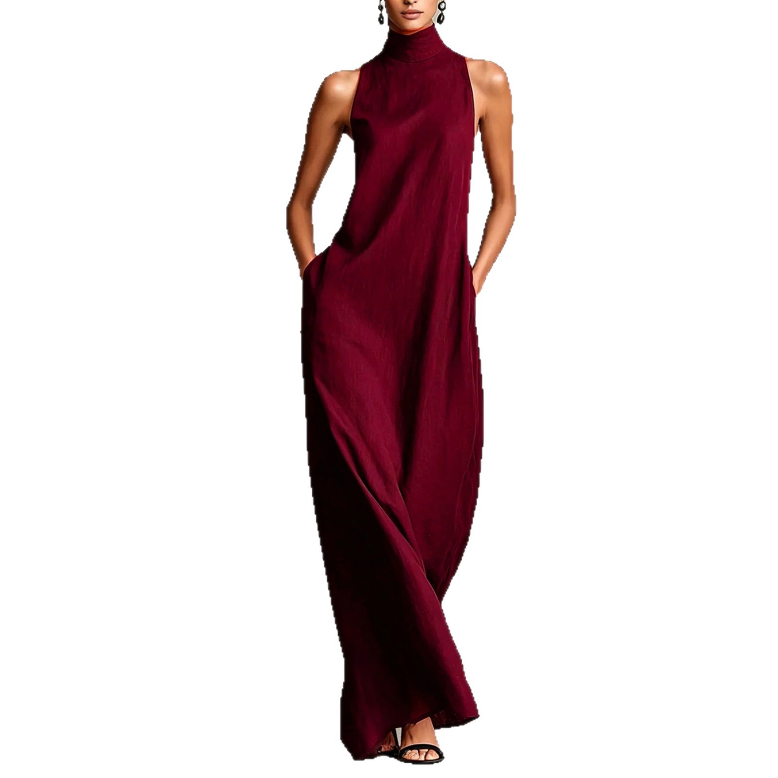High Neck Sleeveless Long Dress Loose Casual Minimalist