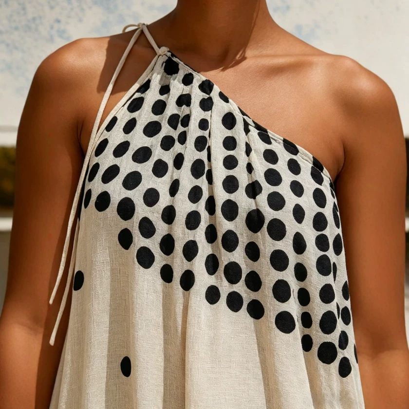 Women's Polka Dot One-Shoulder Tie Long Dress