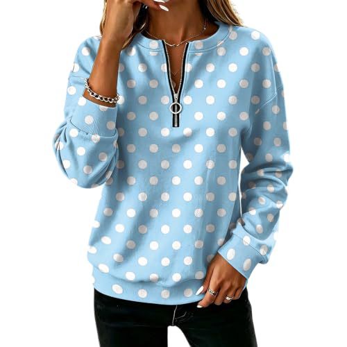 Polka Dot Print Half-Zip Stand Collar Hoodie for Women