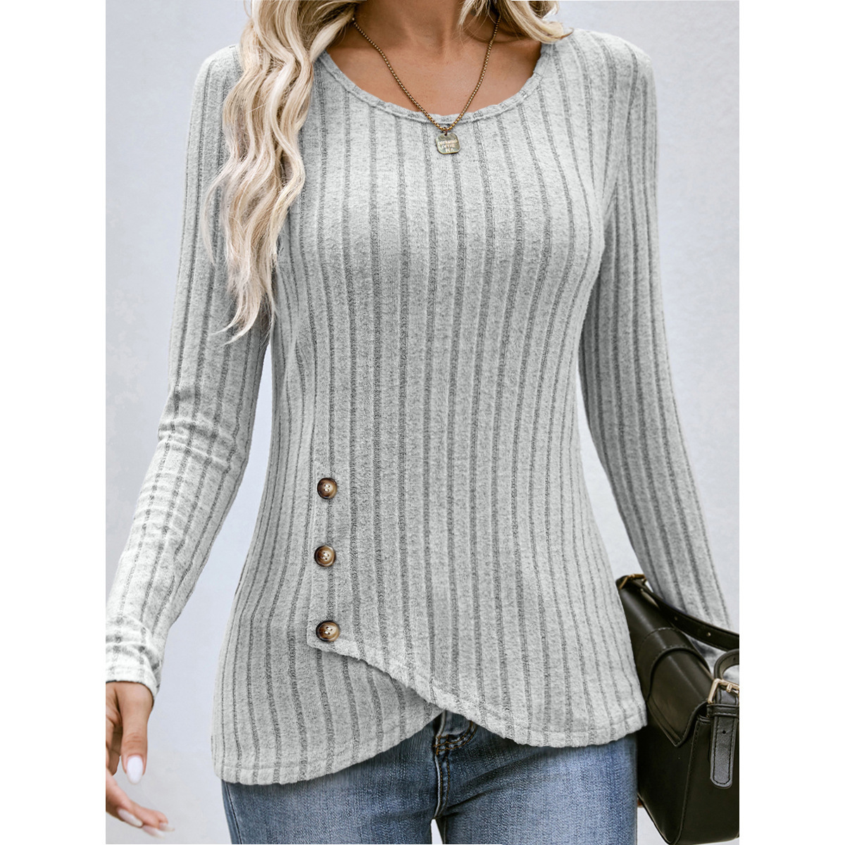 Women's Slim Fit Round Neck Long Sleeve Top