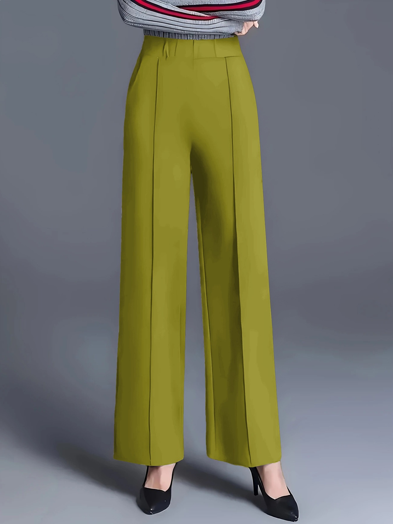 Women's High-Waist Wide-Leg Pants Solid Color Loose Slimming Casual