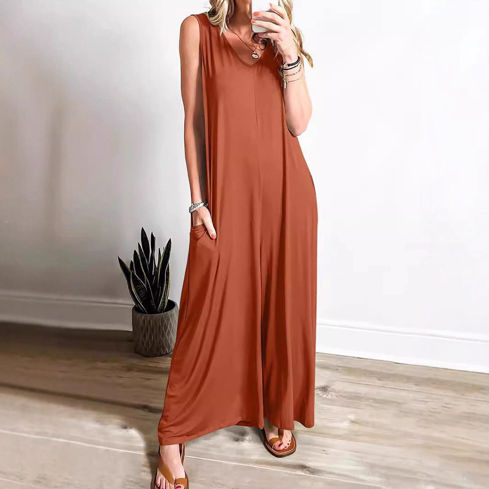 Women's Sleeveless Straight-Leg Jumpsuit with Pockets