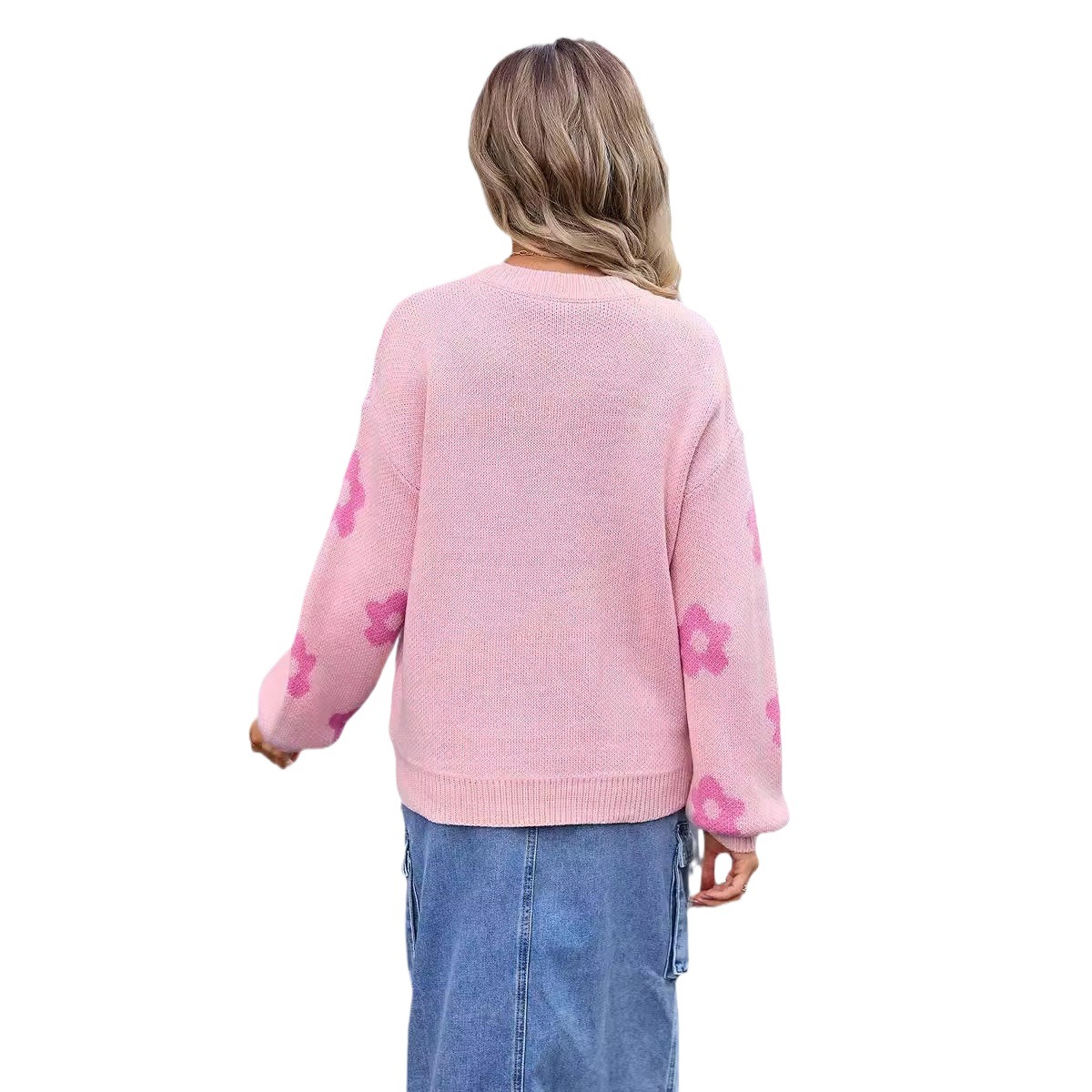 Women's Floral Print Crewneck Long Sleeve Knit Sweater