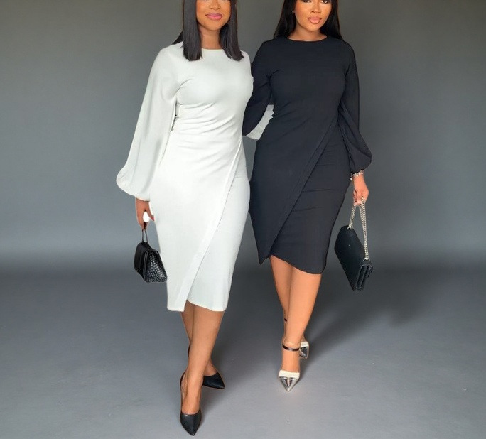 Women's Lantern Sleeve Bodycon Midi Dress