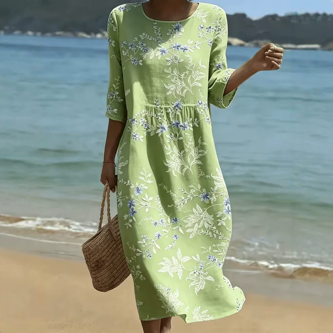 Women's Floral Print Pleated Midi Dress