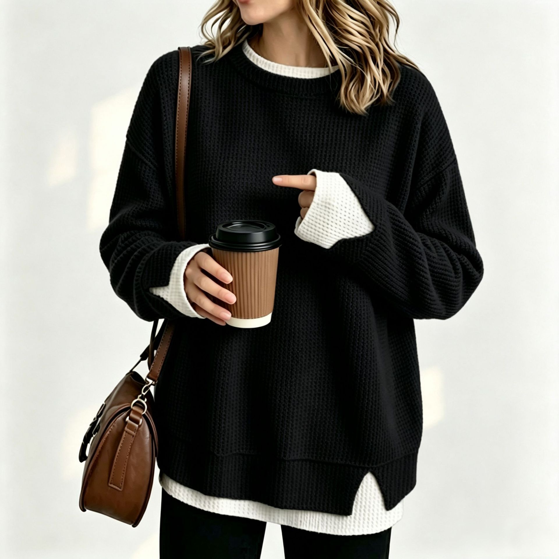 Women's Casual Loose Faux-Layer Long-Sleeve Sweatshirt