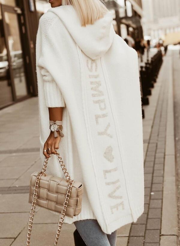 Hooded Loose Knit Mid-Length Cardigan Sweater Coat