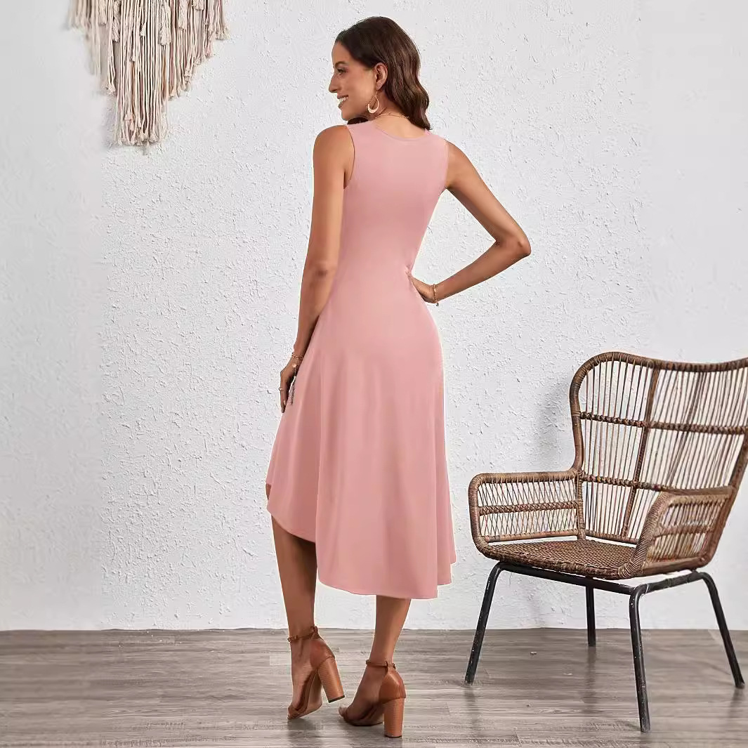 Women's Sleeveless Solid A-Line Pleated Midi Dress