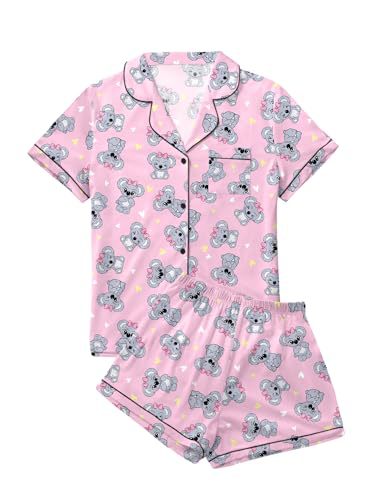 Cuban Collar Heart Hamster Elephant Print Women's Short Sleeve Set