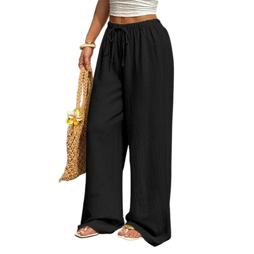 Women's High-Waist Wide-Leg Solid Color Pants
