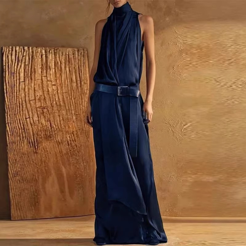 Women's Sleeveless Halter Bodycon Maxi Dress with Tie Straps