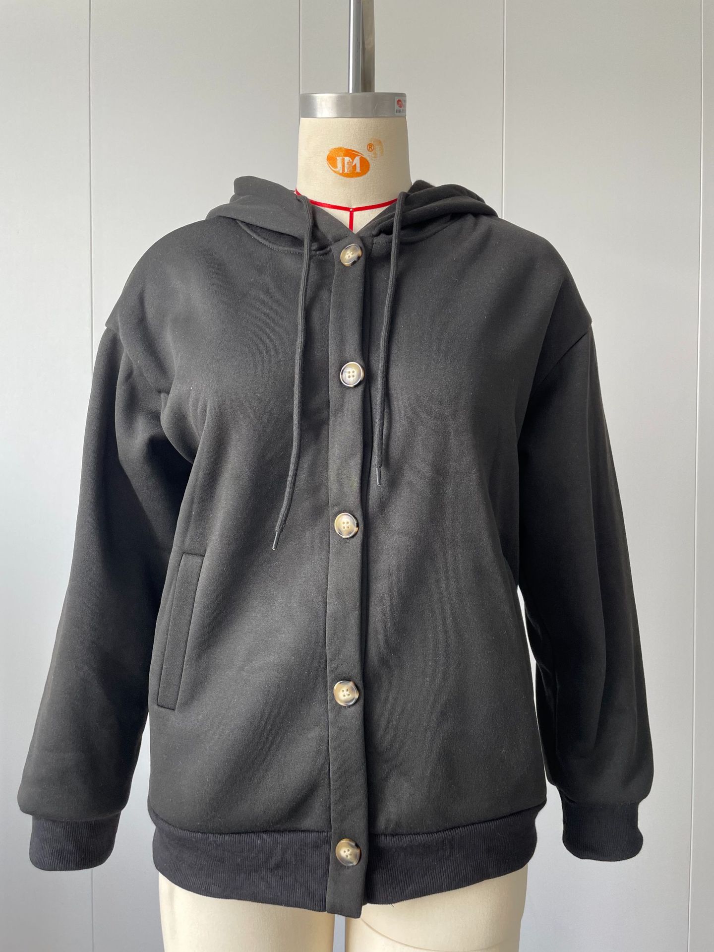 Women's Solid Color Button Hooded Jacket Casual