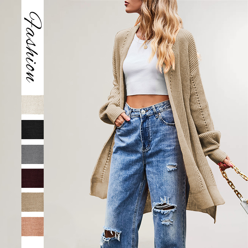 Women's Solid Color Loose Knit Cardigan with Pockets