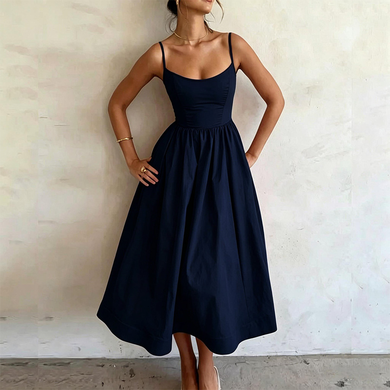 Women's Solid Color Waist-Cinched Cami Maxi Dress