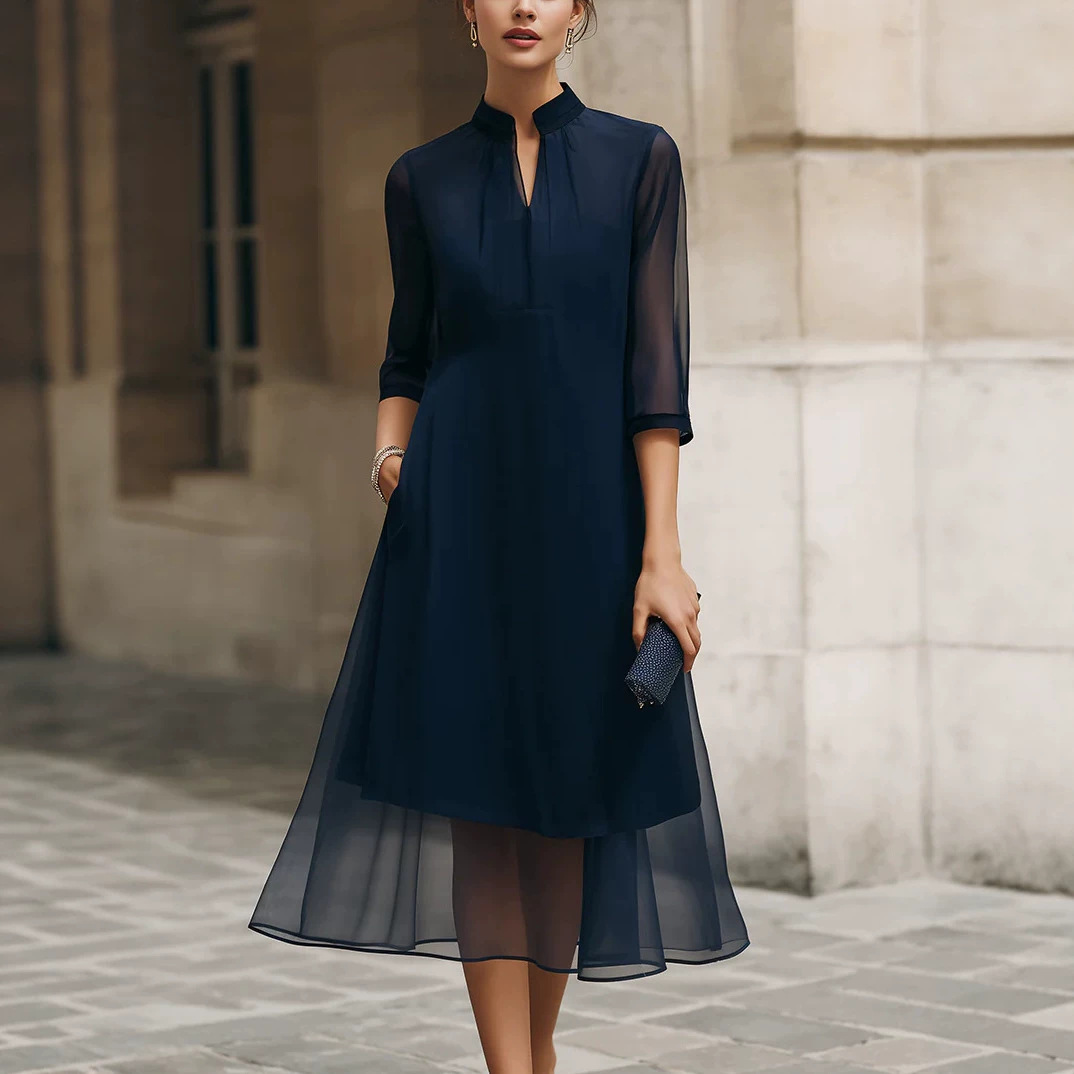 Elegant Mesh Panel Midi Dress for Women