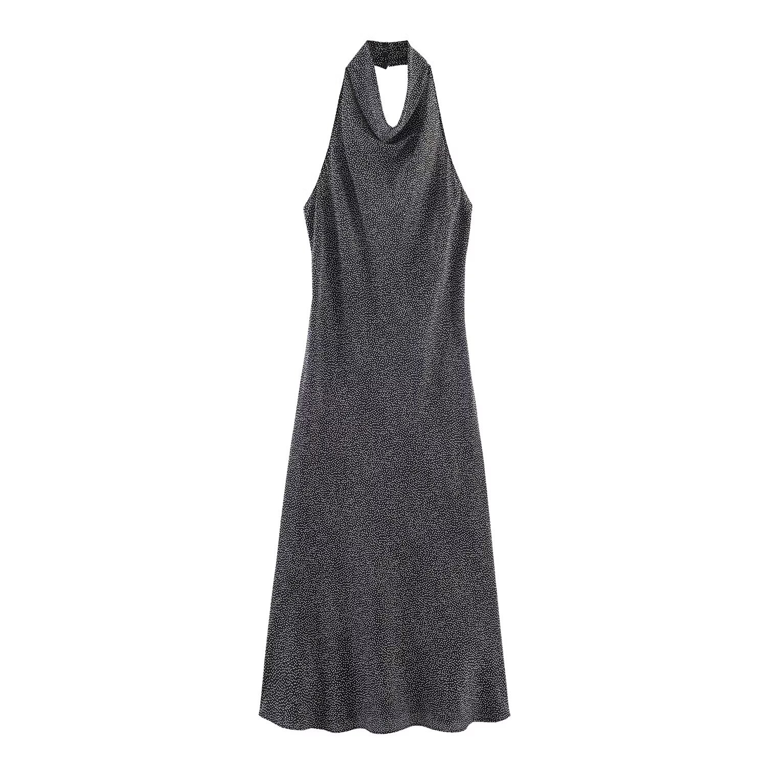 Women's Metallic Open-Back Midi Dress with Lapel Collar