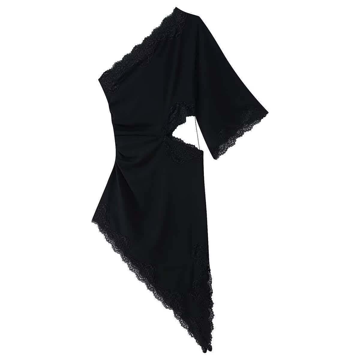 Women's Lace Cutout Bodycon Midi Dress Short Sleeve Black