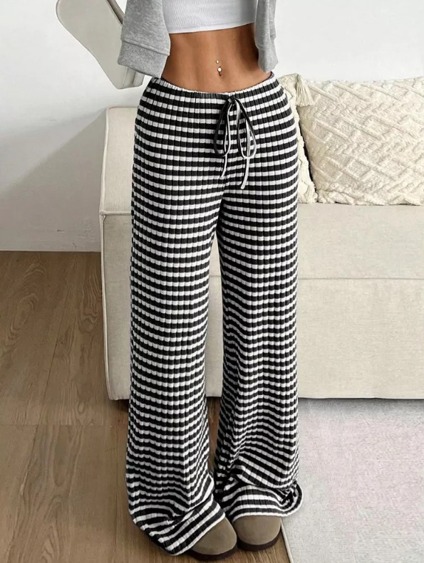 Women's Casual Striped Solid Straight-Leg Pants