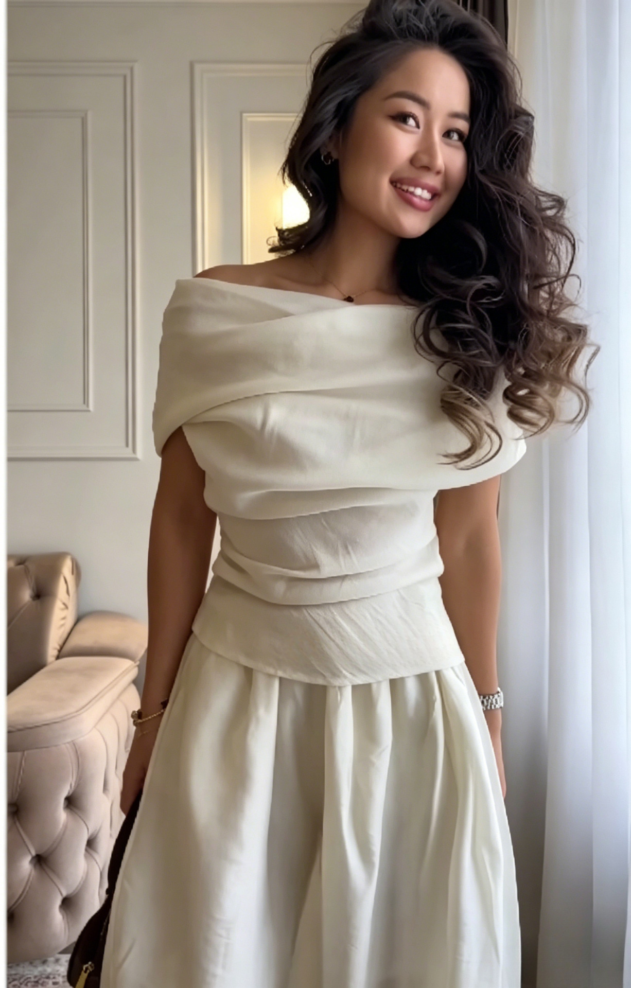 Women's Summer Solid One-Shoulder Short-Sleeve Top & Loose Pants Two-Piece Set
