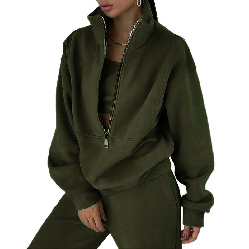Women's Fleece-Lined Zip-Up Sweatsuit Set Casual Sporty Two-Piece