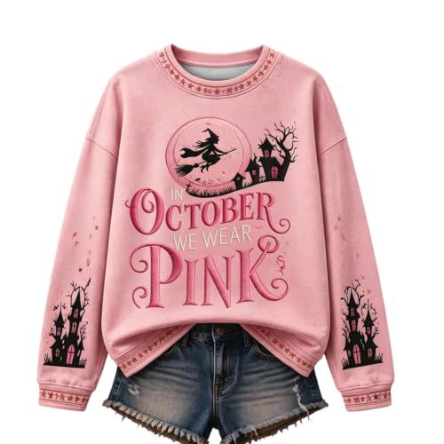 Halloween Witch Castle Print Crewneck Long Sleeve Pullover Sweatshirt