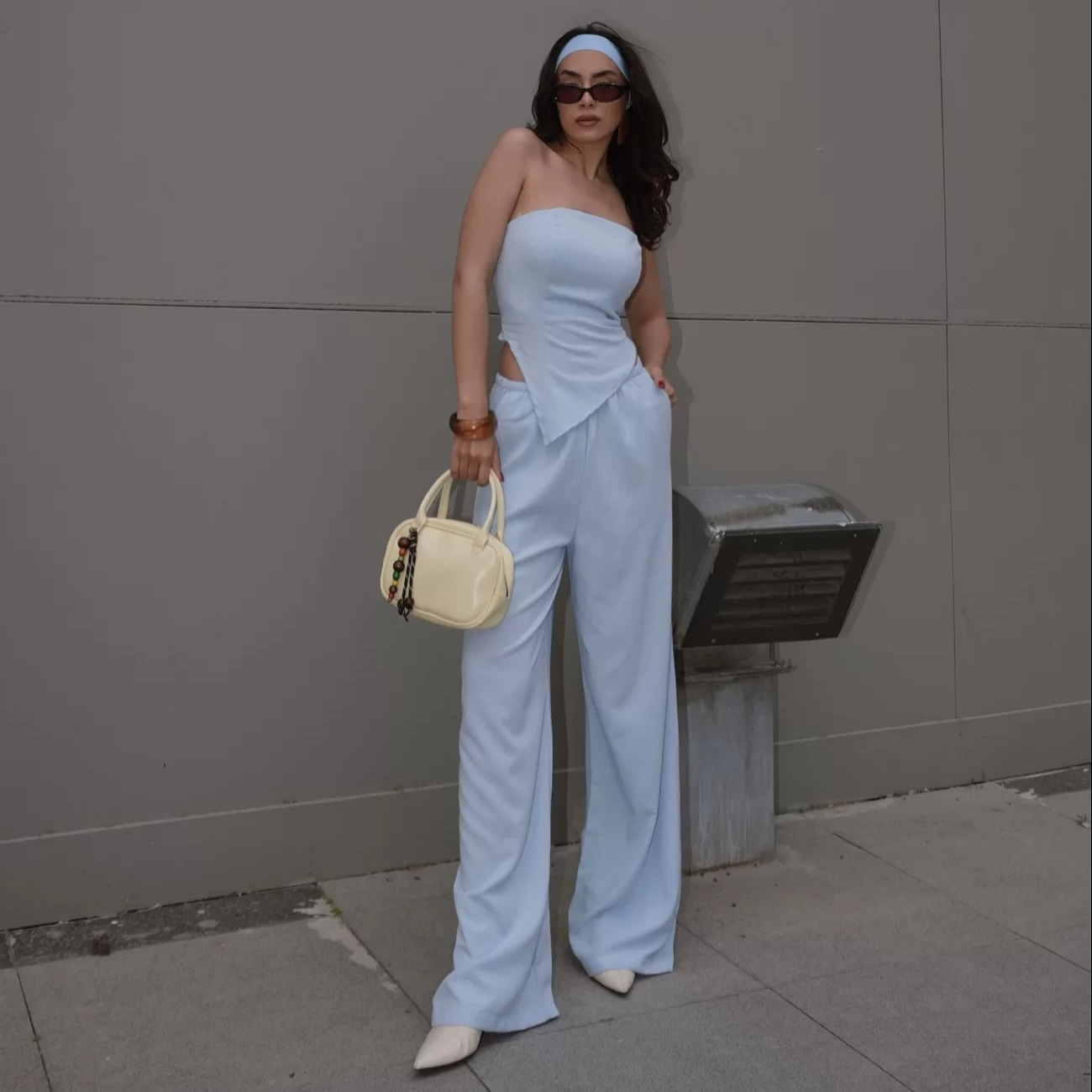 Women's Solid Sleeveless Tube Top and Pants Set Casual Two-Piece