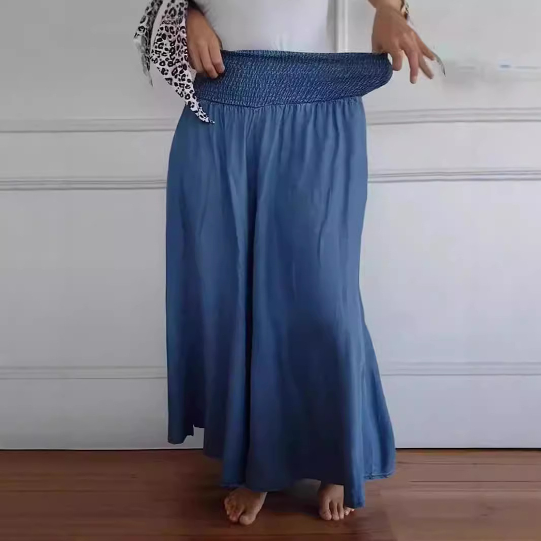 Women's Smocked Wide-Leg Pants with Elastic Waist