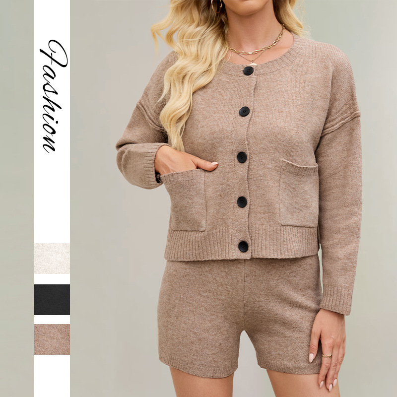 Women's Button-Front Knit Cardigan Sweater Jacket with Pockets